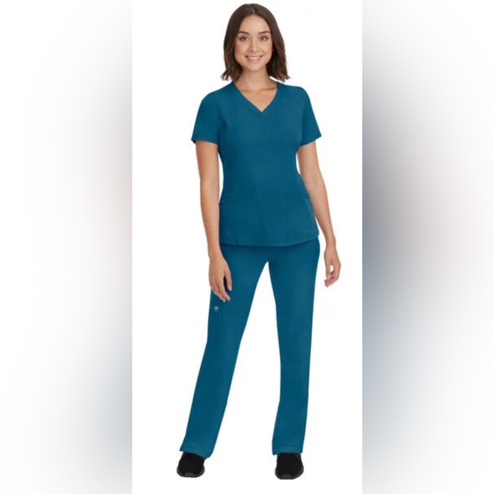 HH Works Healing Hands Scrub set teal blue medium top/ small pant